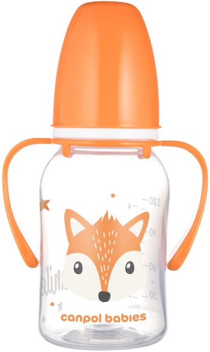 Biberon cu mânere Canpol - Cute Animals, 120 ml, portocaliu