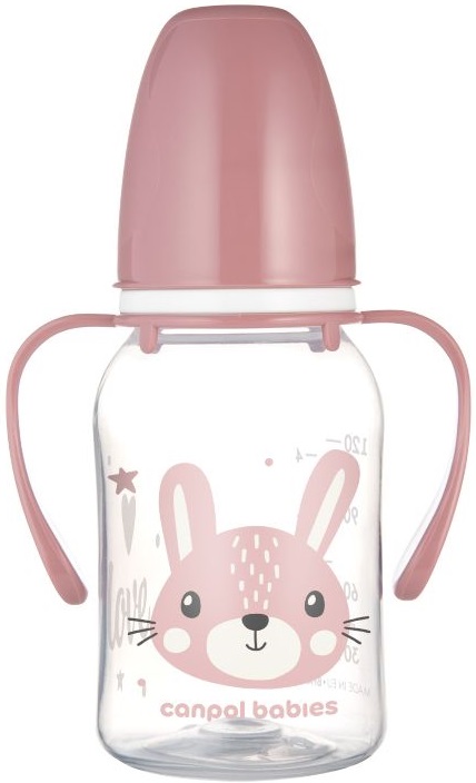 Biberon cu mânere Canpol - Cute Animals, 120 ml, roz