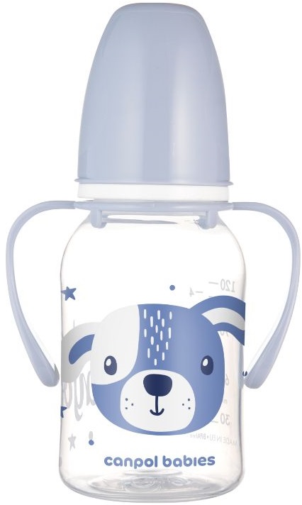 Biberon cu mânere Canpol - Cute Animals, 120 ml, albastru