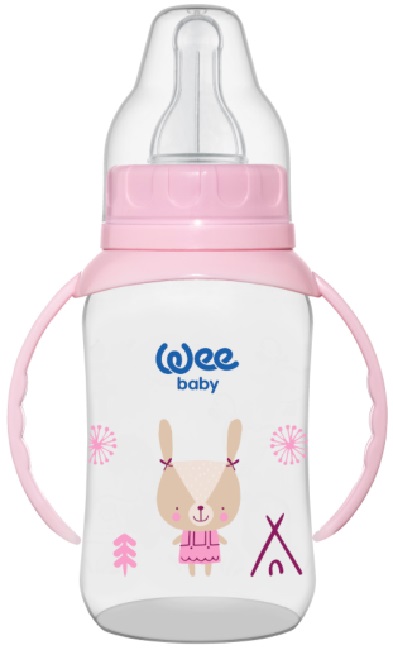Biberon cu manere Wee Baby Classic, PP, 150 ml, roz