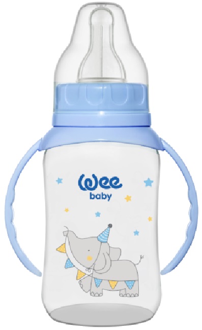 Biberon cu mânere Wee Baby Classic, PP, 150 ml, albastru
