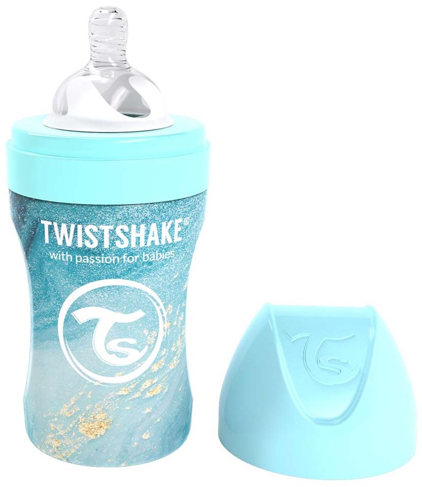 Biberon Twistshake - Marble blue, inox, 260 ml