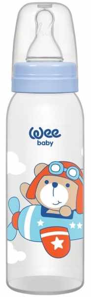 Biberon Wee Baby Classic - 250 ml, albastru cu pilot ursuleț