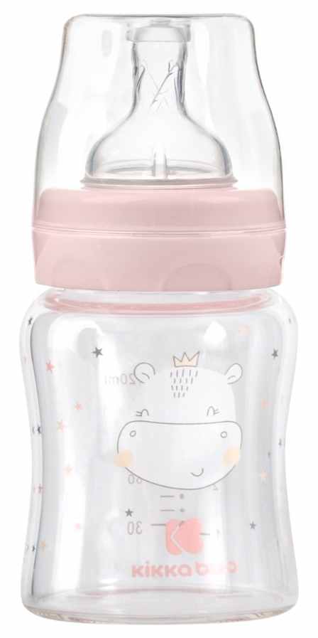 Sticle de sticlă pentru copii KikkaBoo Hippo Dreams - 120 ml, roz
