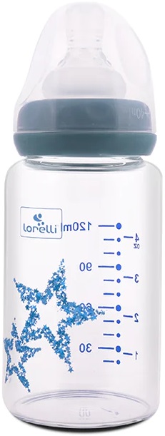 Biberon de sticlă pentru bebeluși Lorelli - Anti Colic, 120 ml, Moonlight Blue