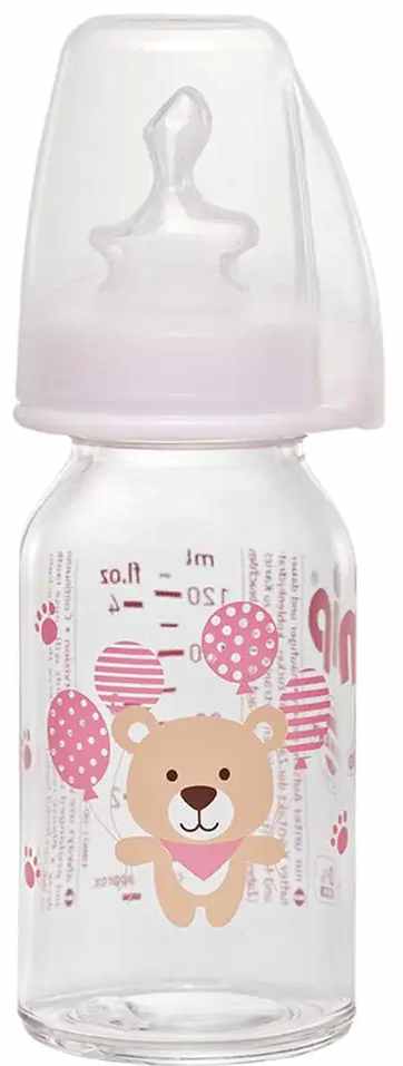 Biberon din sticlă pentru copii NIP - Flow S, 0-6 l, 125 ml, girl