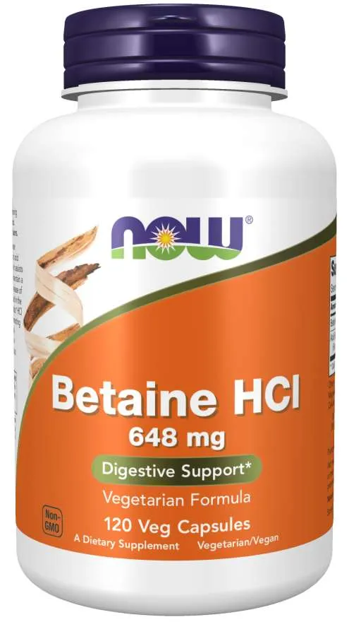 Betaina HCl, 648 mg, 120 capsule vegetale, Now Foods - imagine 2