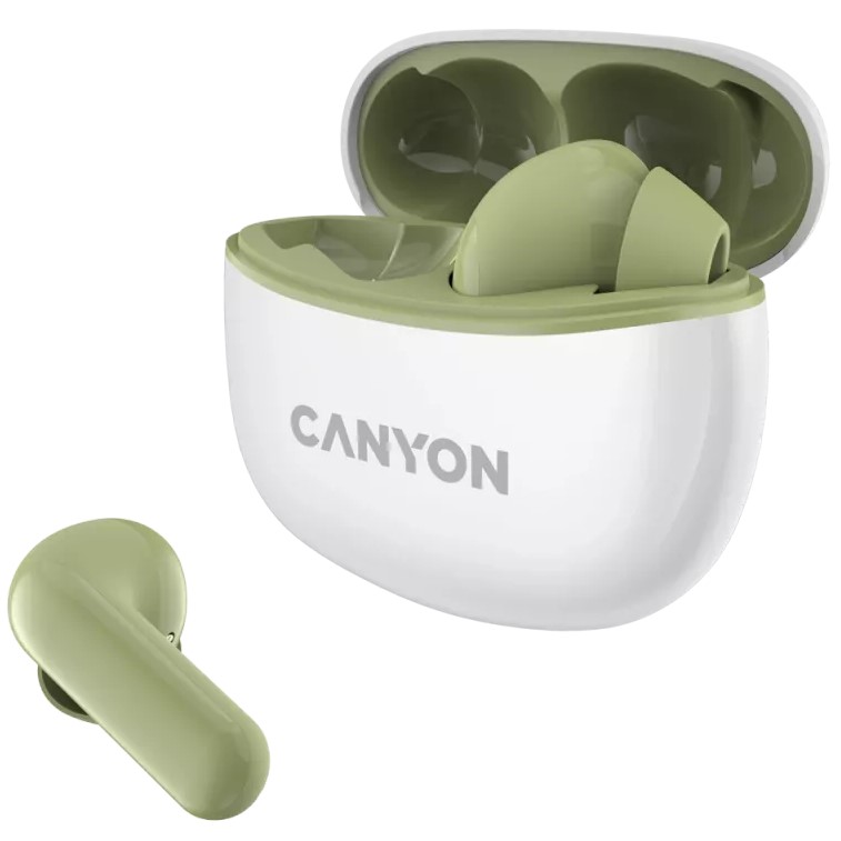 Căști wireless Canyon - TWS5, albe/verde
