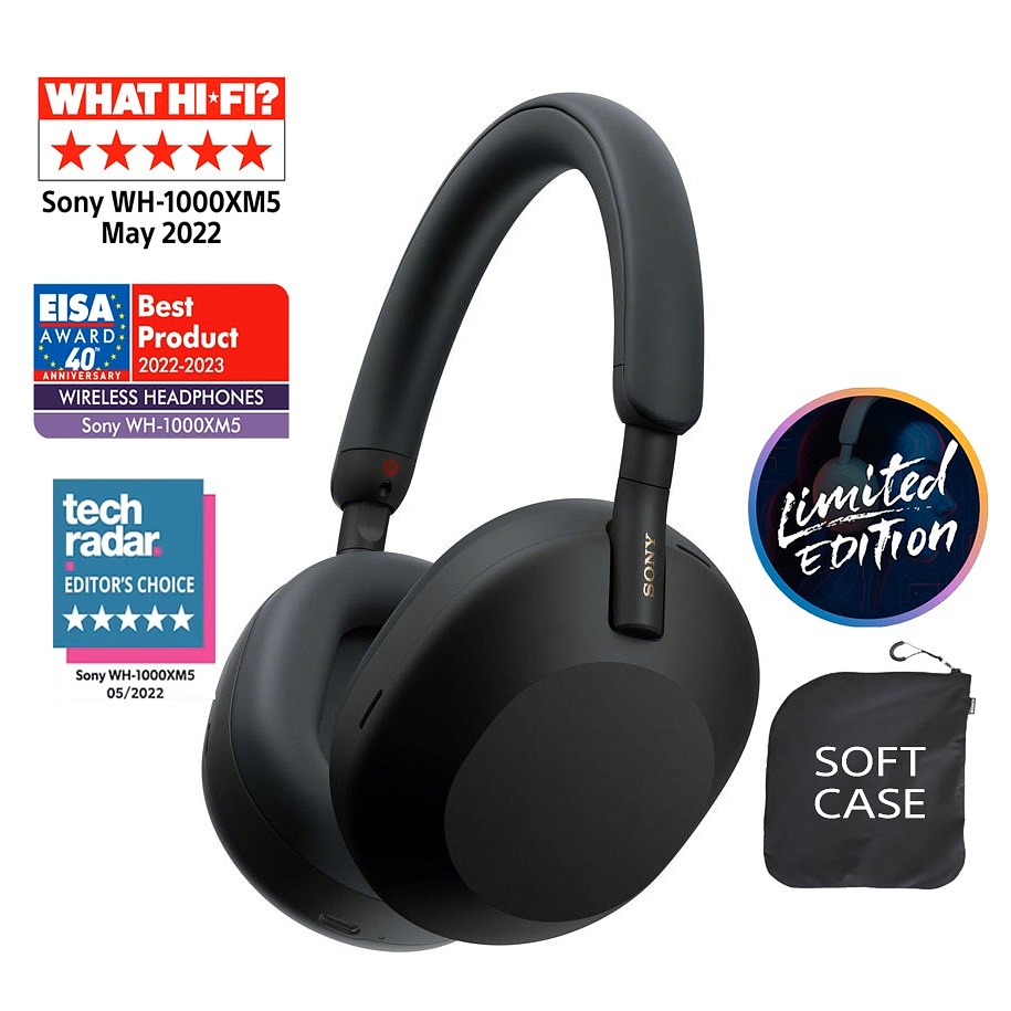 Căști wireless Sony - WH-1000XM5 Soft Case Limited Edition, ANC, negre
