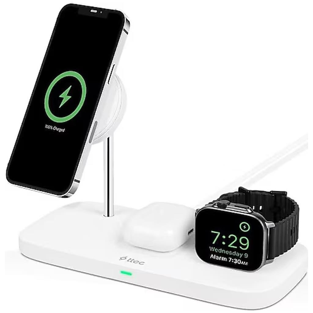 Stație de încărcare wireless ttec - AirCharger Trio Up, 3 în 1, MagSafe, alb