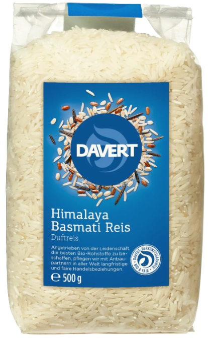 Orez alb organic Basmati, Himalayan, 500 g, Davert