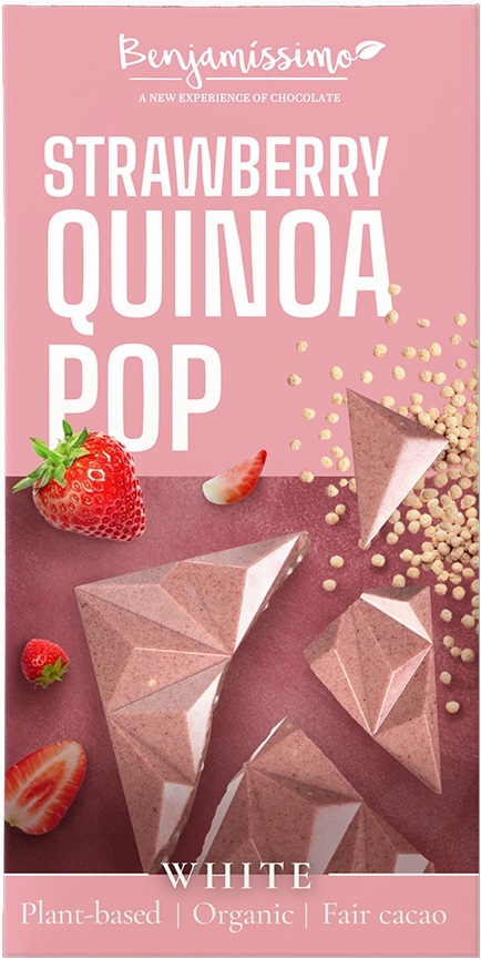 Ciocolata albă cu căpșuni și quinoa, 60g, Benjamissimo - imagine 2