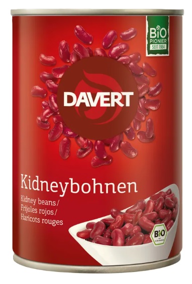 Fasole roșie organică, la conservă, 400 g, Davert