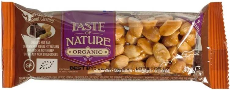 Desert organic cu ciocolată neagră, arahide și caramel, 40 g, Taste of Nature
