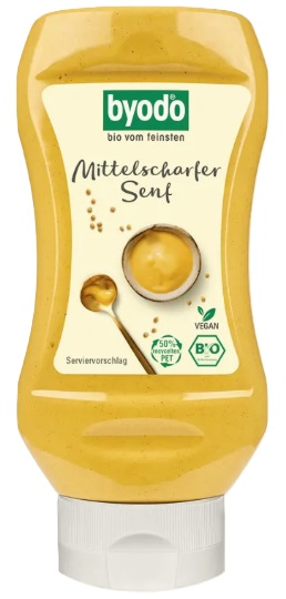 Muștar organic, mediu picant, 300 ml, Byodo