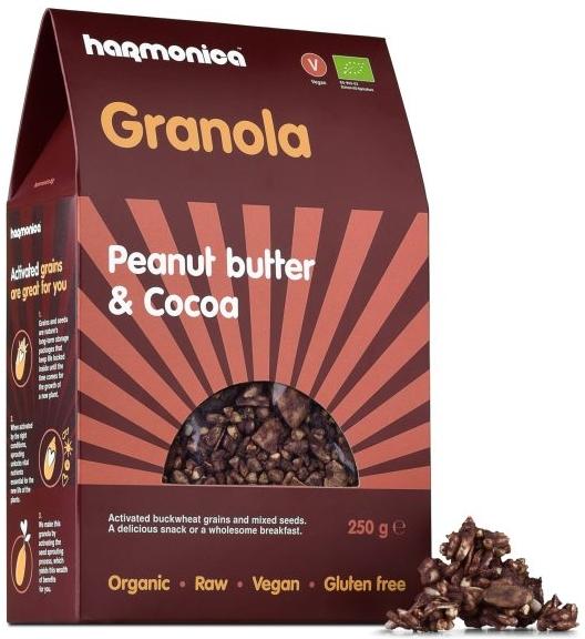 Granola bio cu unt de arahide și cacao, 250 g, Harmonica