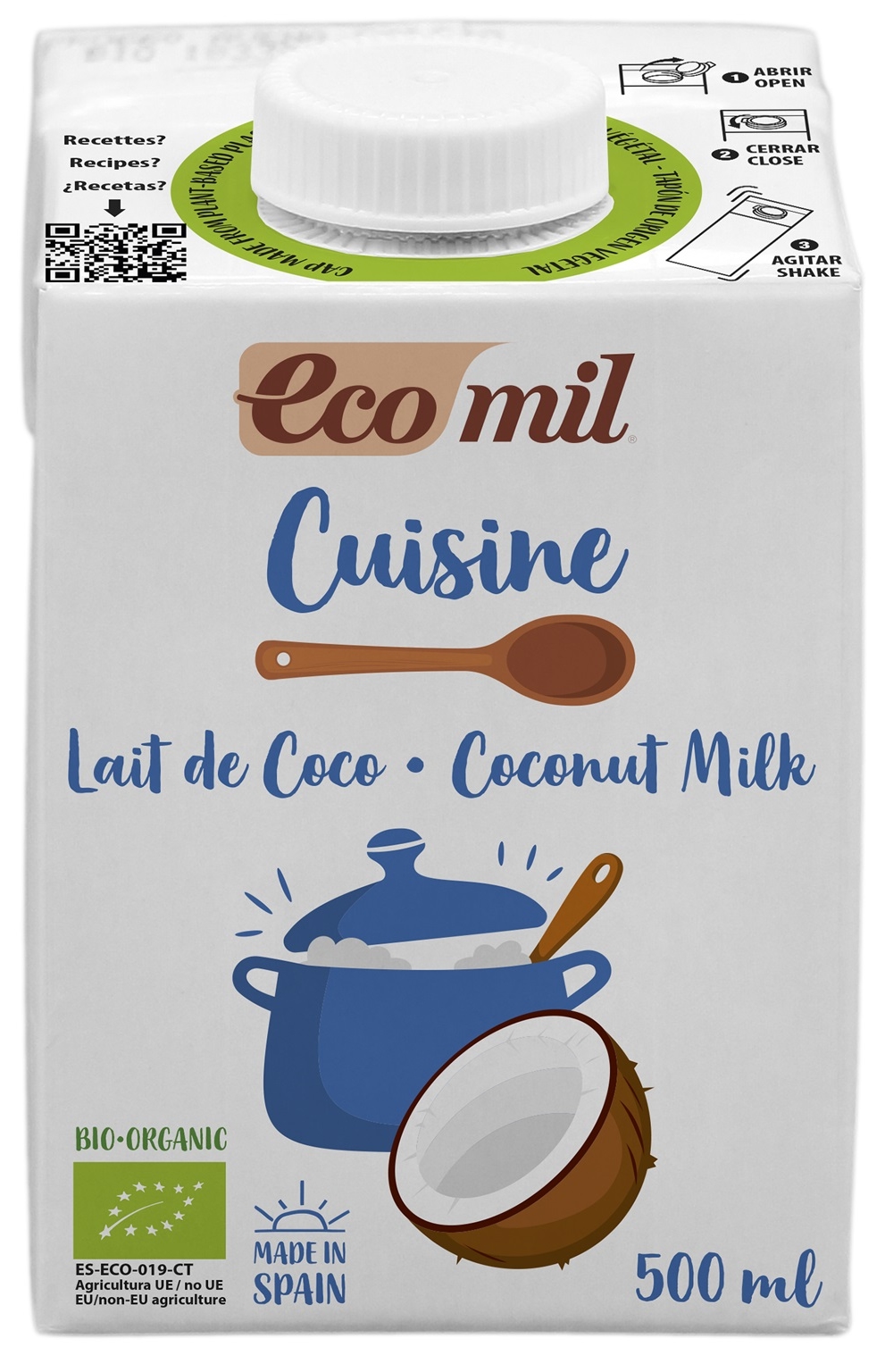 Cremă bio de cocos pentru gătit, 500 ml, Ecomil