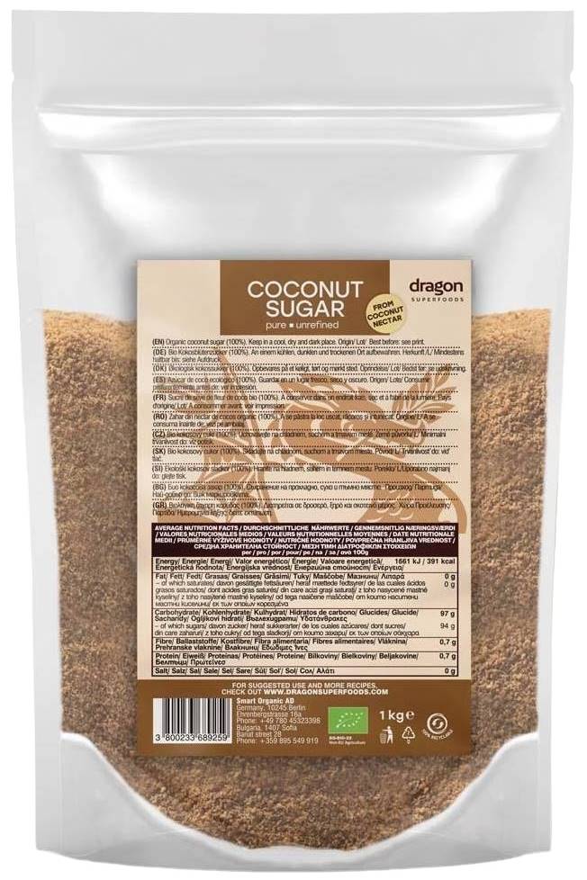 Zahăr de cocos organic, 1 kg, Dragon Superfoods