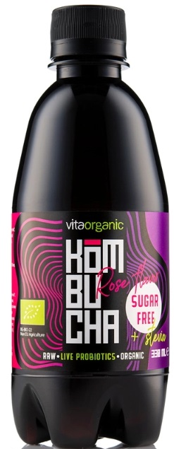 Bio kombucha fără zahăr, trandafir, 330 ml, Vita Organic