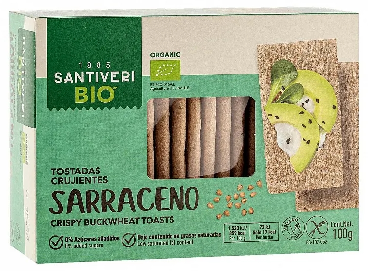 Toast crocant bio din hrișcă, fără gluten, 100 g, Santiveri