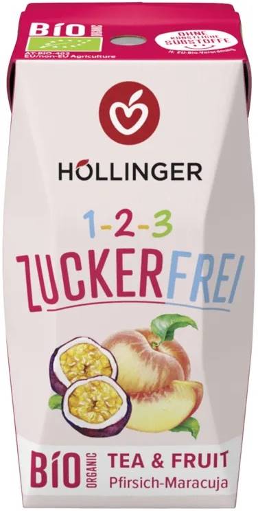 Băutură organică de piersici și fructul pasiunii, fără zahăr, 200 ml, Hollinger
