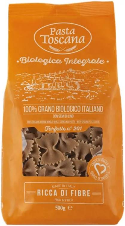 Farfalle integrale organice cu Omega-3, 500 g, Pasta Toscana