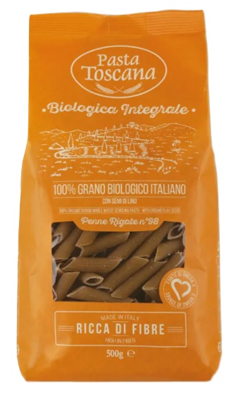 Penne rigate integrale organice cu Omega-3, 500 g, Pasta Toscana