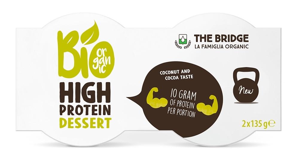 Desert proteic bio, cocos și cacao, 2 x 135 g, The Bridge