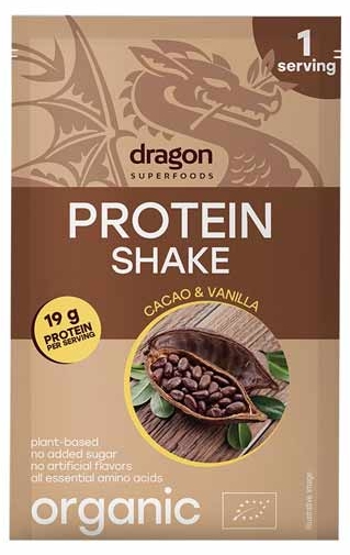 Shake proteic bio, cacao și vanilie, 30 g, Dragon Superfoods