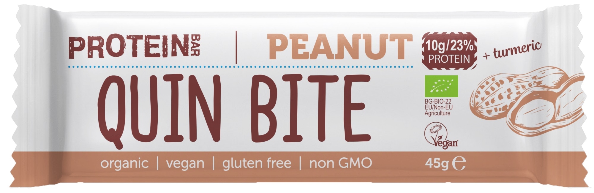 Baton proteic bio, arahide, 45 g, Quin Bite