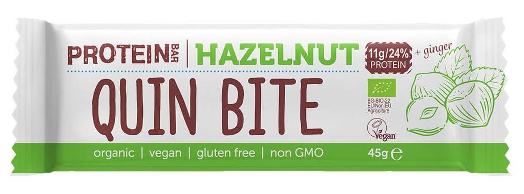 Baton proteic bio, alune de pădure, 45 g, Quin Bite