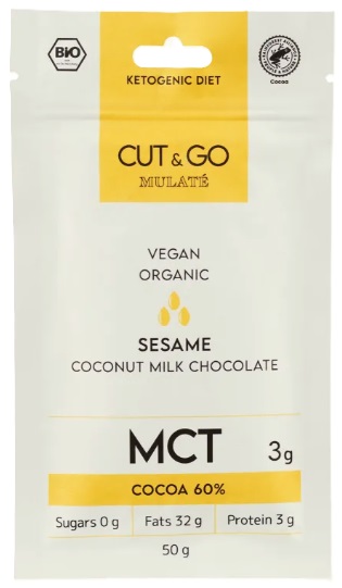 Ciocolată bio cu lapte de cocos și susan, 50 g, Mulate