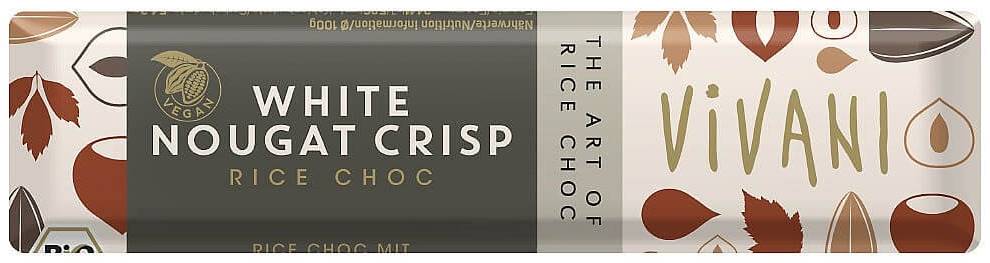 Baton de ciocolată organic cu lapte de orez și nuga albă, 35 g, Vivani