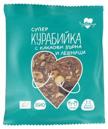 Bio super fursec cu boabe de cacao și alune, 60 g, Kurabiinitsa