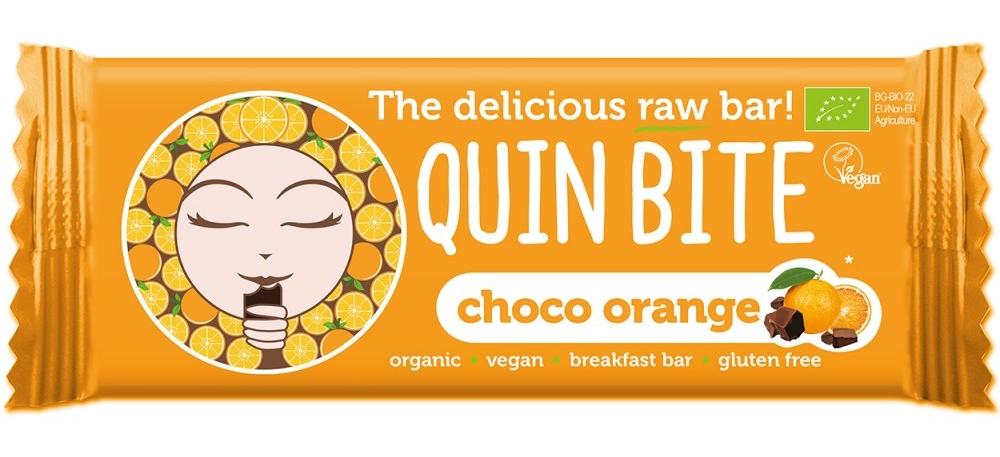 Baton bio raw, ciocolată și portocală 30 g, Quin Bite