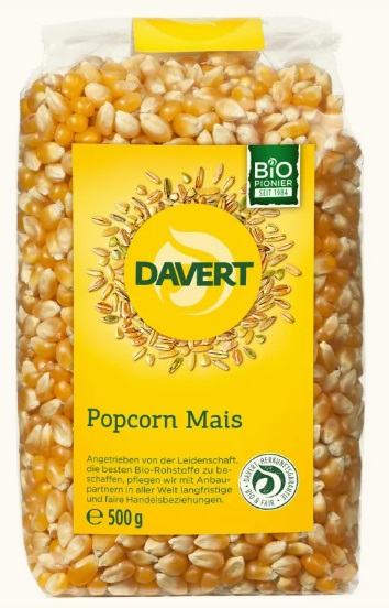 Porumb organic pentru popcorn, 500 g, Davert