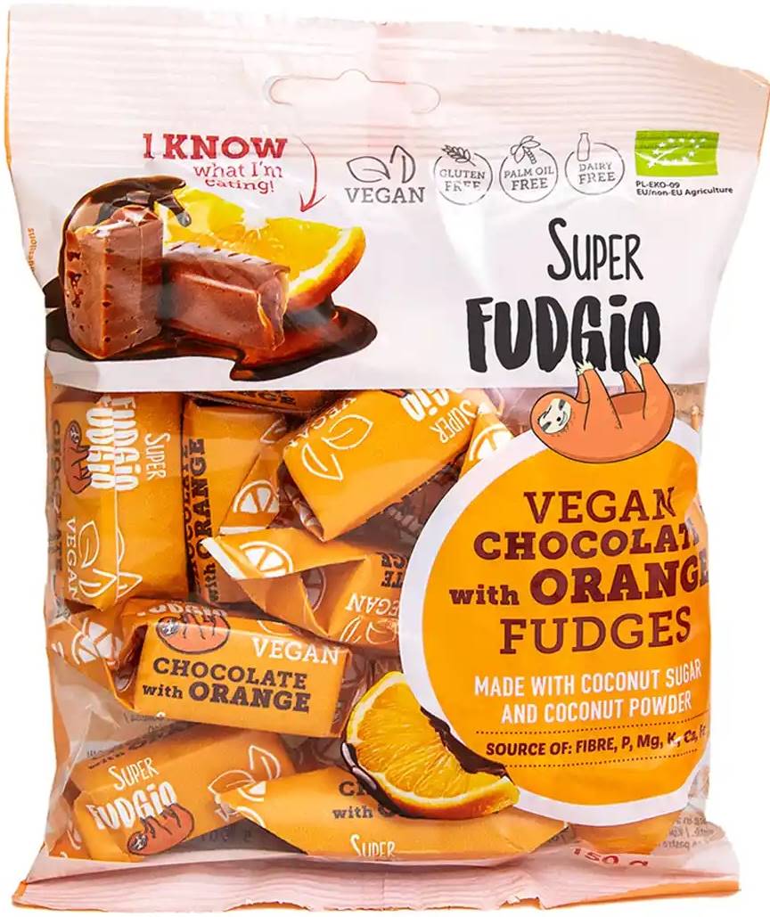 Fudge bio vegan fără gluten, ciocolată și portocală, 150 g, Super Fudgio