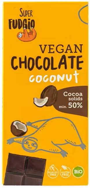 Ciocolată bio vegană fără gluten cu cocos, 80 g, Super Fudgio