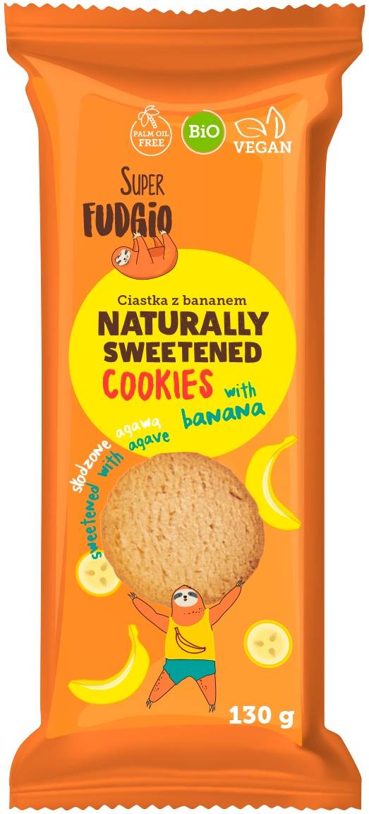 Biscuiți bio vegan fără zahăr, banană, 130 g, Super Fudgio