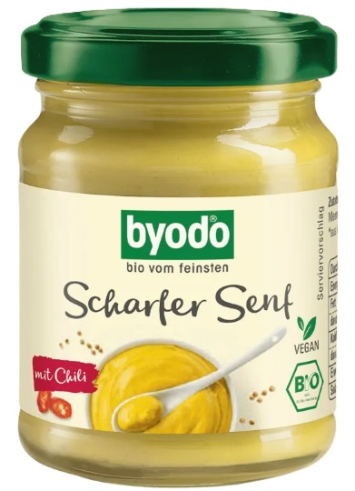 Muștar vegan organic, picant, 125 ml, Byodo