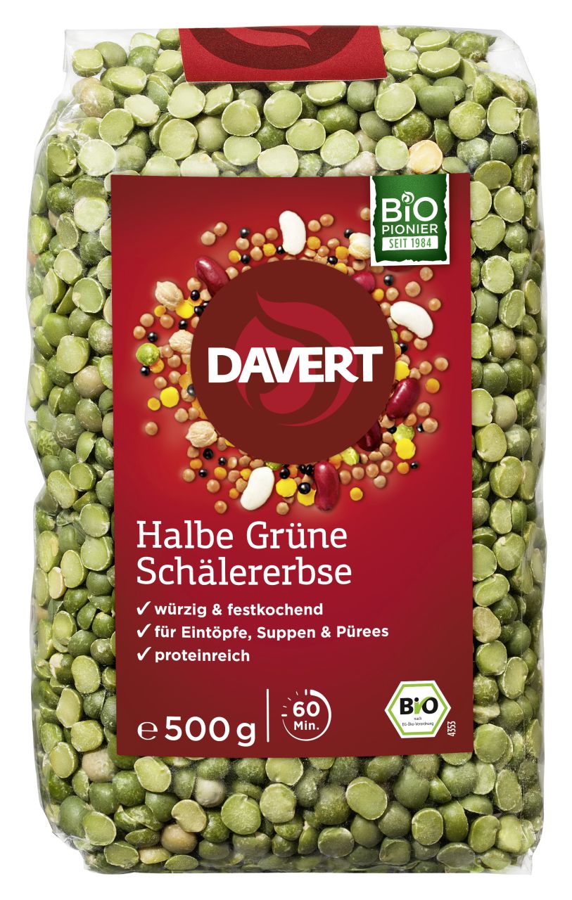 Mazăre verde organică, ruptă, 500 g, Davert