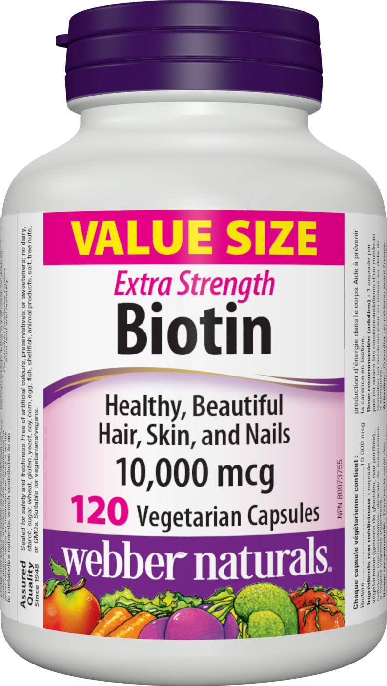 Biotin Extra Strength, 10 000 mcg, 120 capsule, Webber Naturals