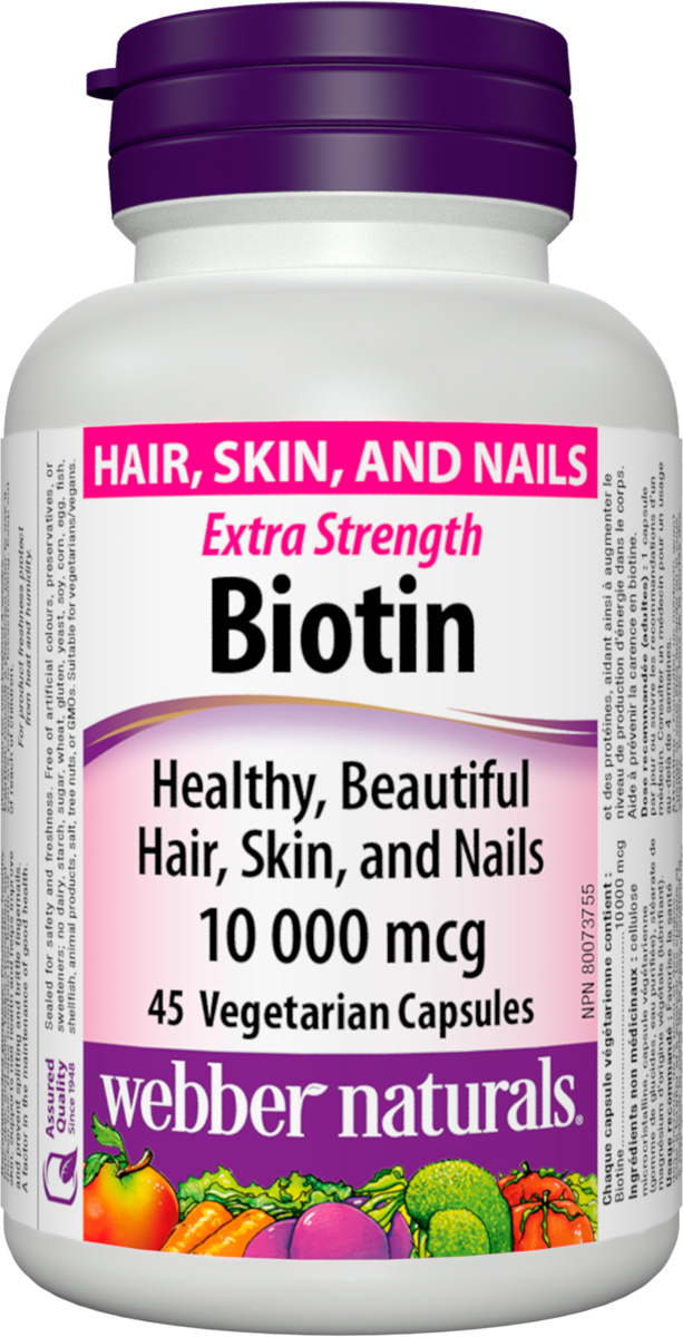 Biotin Extra Strength, 10 000 mcg, 45 capsule, Webber Naturals