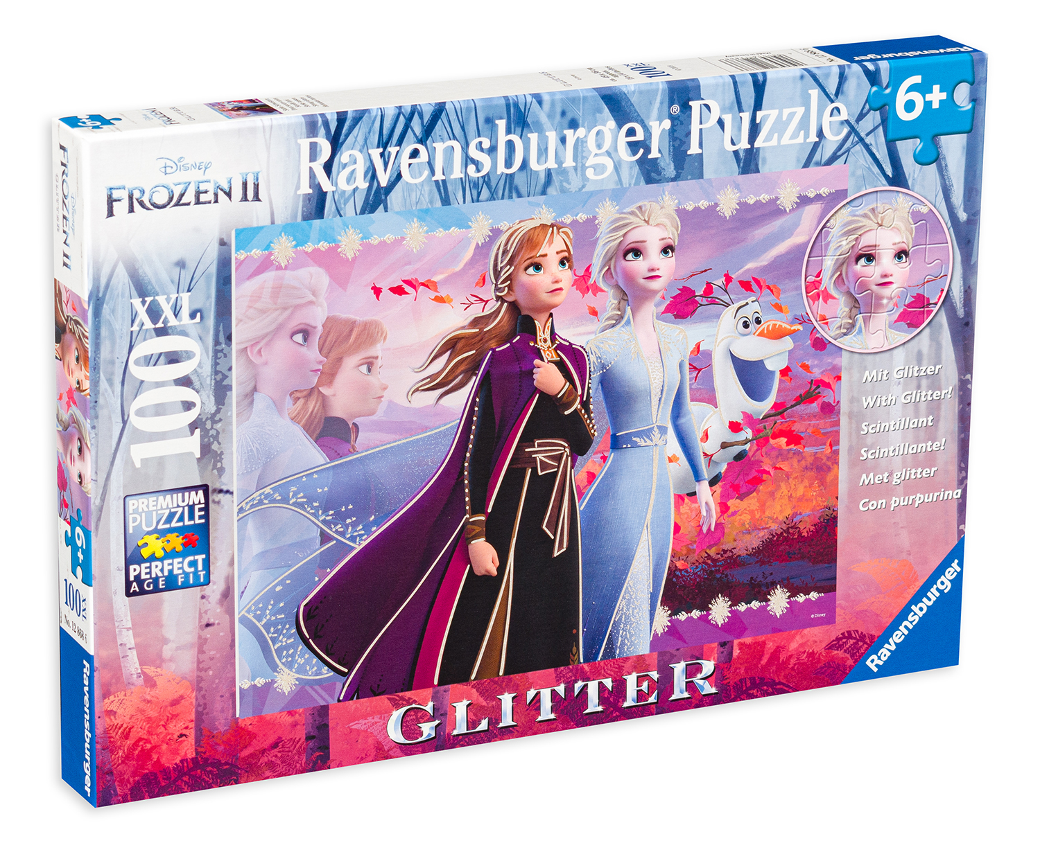 Puzzle strălucitor Ravensburger din 100 XXL de piese - Frozen, Forta surorilor
