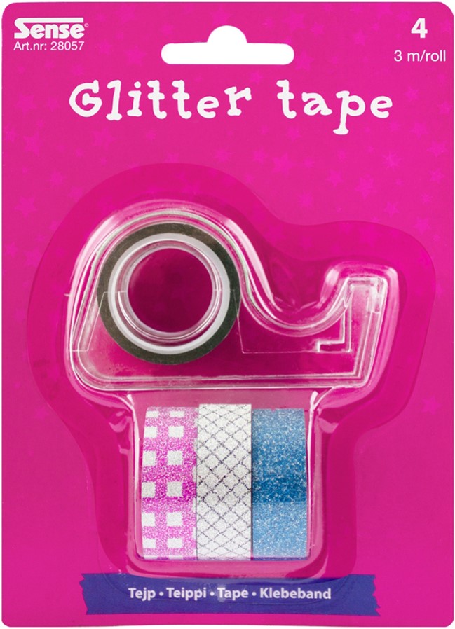 Banda adeziva decorativa stralucitoare Sense - Washi Tape, 4 bucati, cu suport