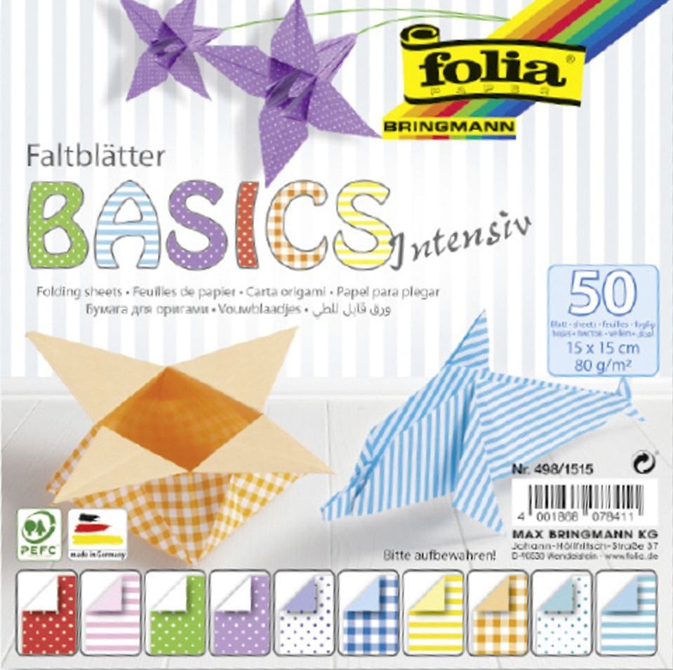 Bloc cu hartii colorate pentru origami Folia - Basics Intensive