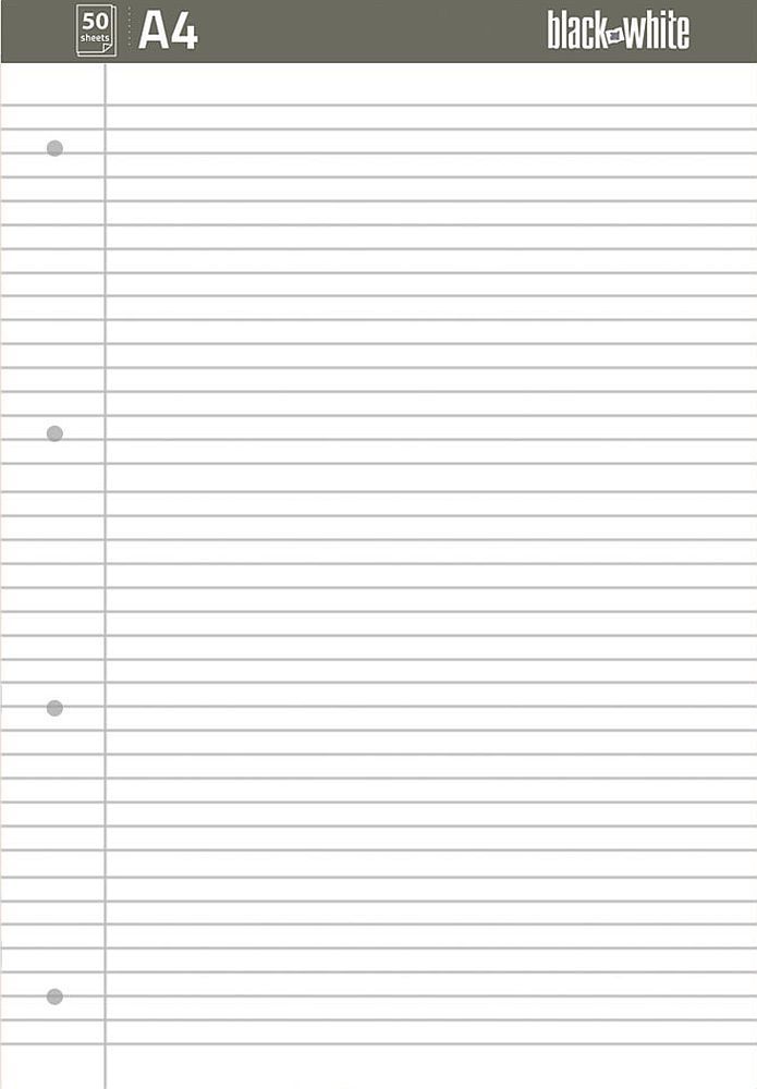 Blocnotes Black&White - A4, 50 foi, rânduri largi