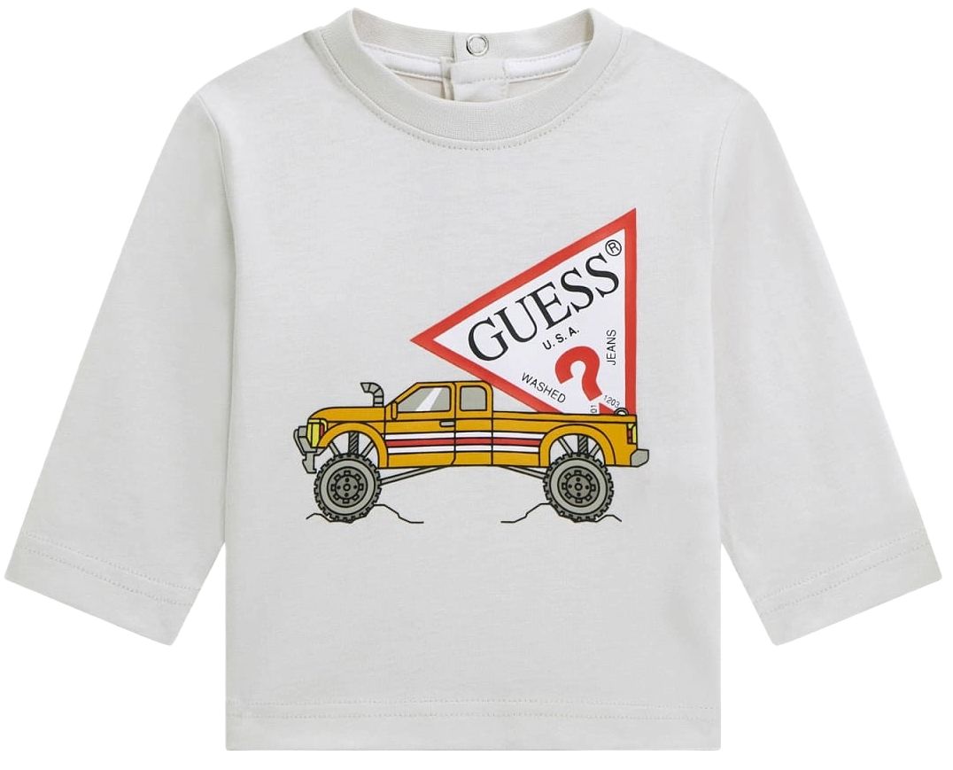 Bluză cu mânecă lungă Guess - Jeep cu caroserie, gri deschis, 24 luni