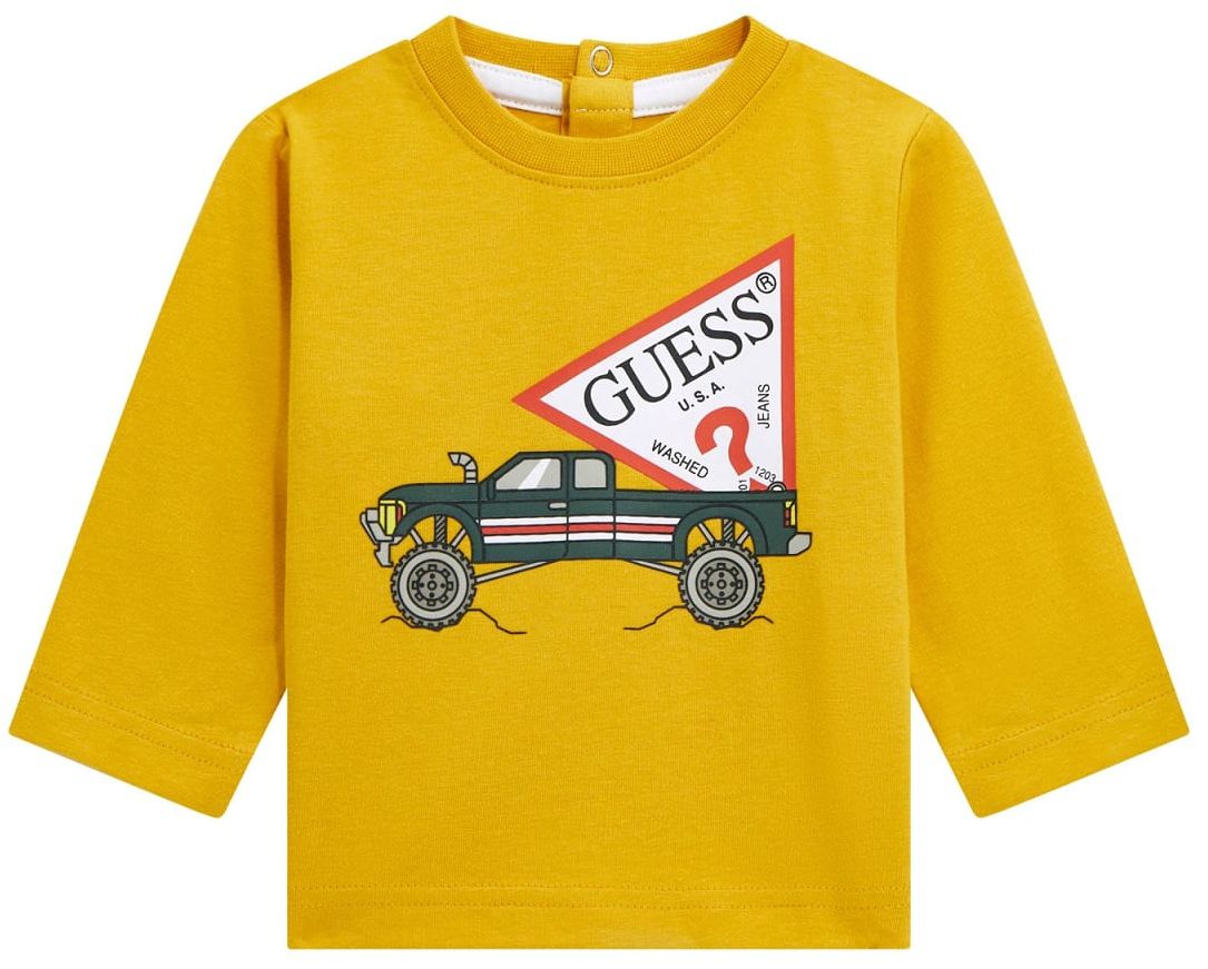 Bluză cu mânecă lungă Guess - Jeep cu caroserie, galben, 24 luni