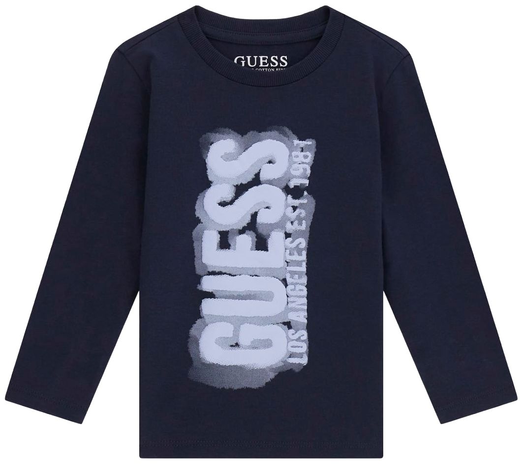Bluză cu mânecă lungă Guess - Cu inscripție, albastru, 12 luni